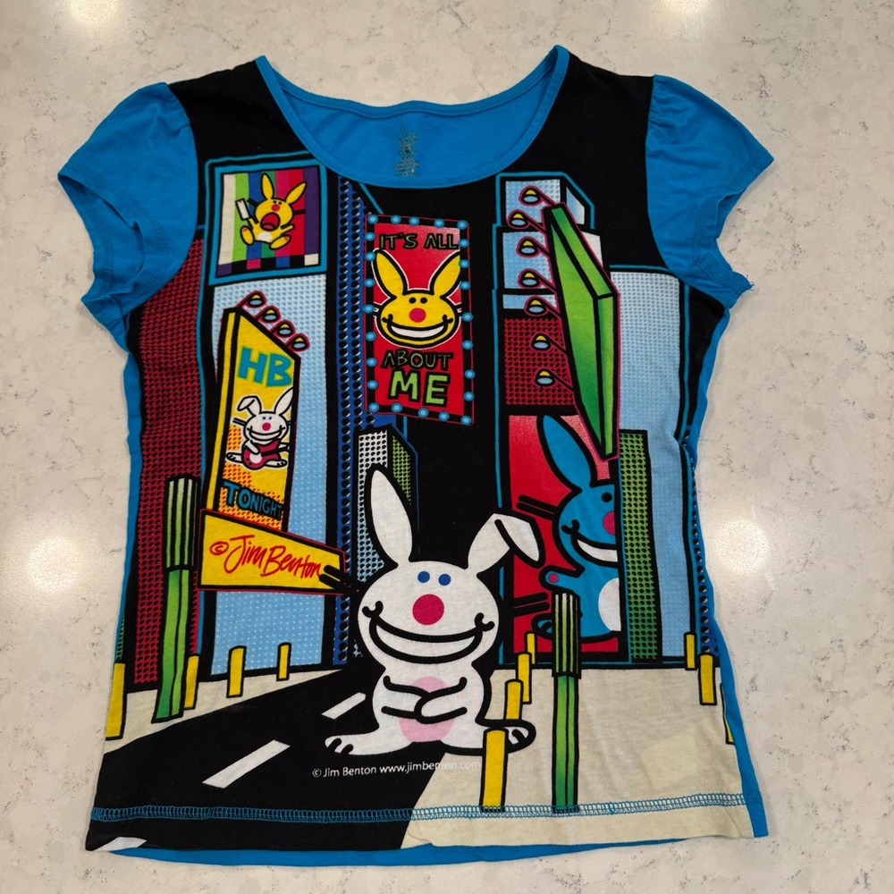 Y2K Jim Benton Happy Bunny "It's All About Me" Graphic Fitted Tee 100% Cotton